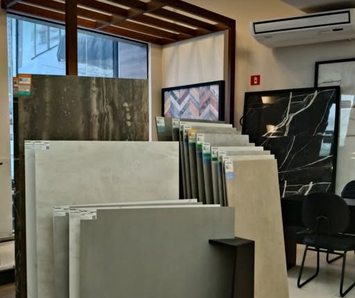 Showroom da JT Concept com porcelanatos expostos
